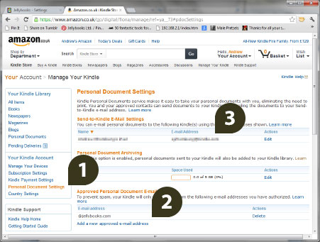 Amazon Personal Document Settings