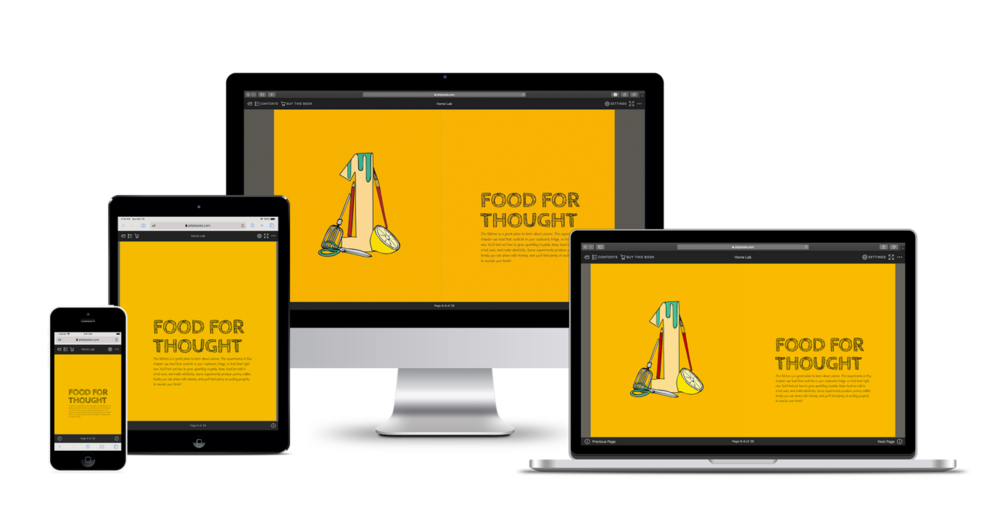 impressions of Jellybooks Cloud Reader showing a fixed-layout book on several different sized devices